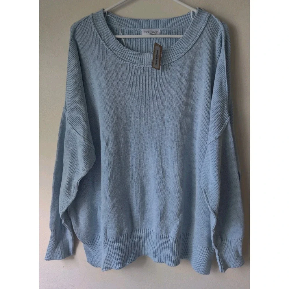 Vestique Women's Oversized Sweater 100%‎ Cotton Blue Size M/L NWT